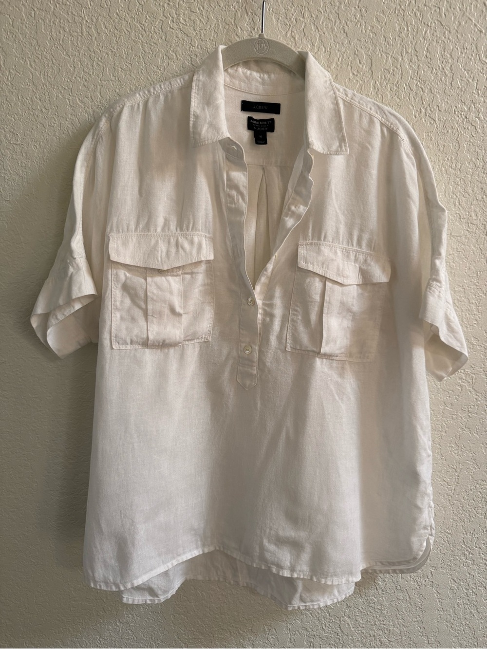 J. Crew Baird McNutt Irish Linen White Short-Sleeve Popover Blouse